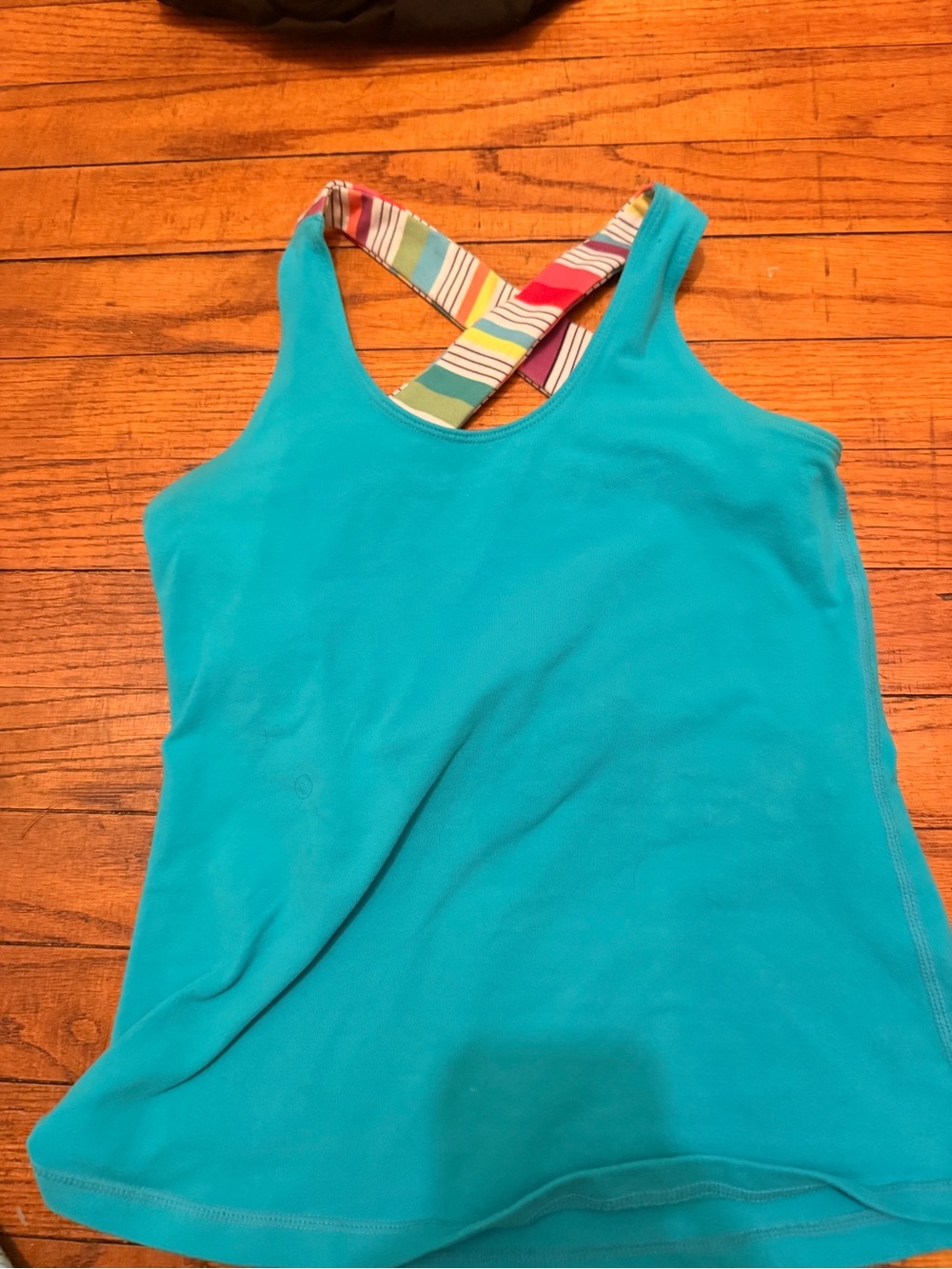 lululemon athletica Turquoise Tank with Multicolor Striped Crossback Straps
